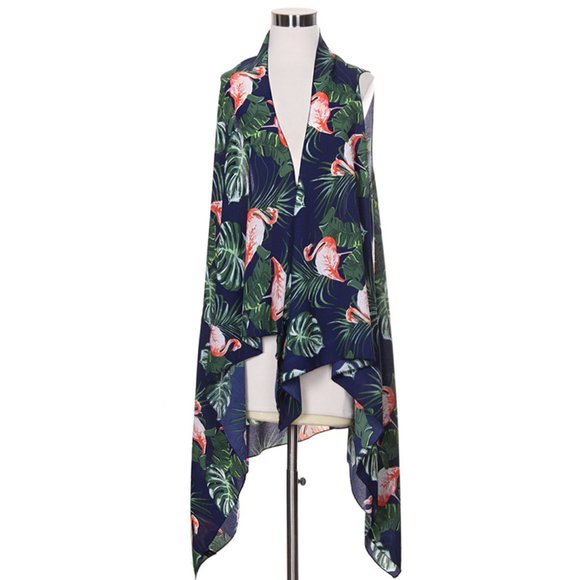 Code22 Flamingo with Leaves Pattern Printing Vest - Picture 1 of 4